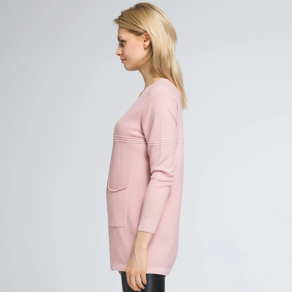 WEN TING 2017 Women Casual Solid Color Long Sleeve Open Stitch Fornt Pocket Cardigan Gray Spring Knitted Elegant Coat |