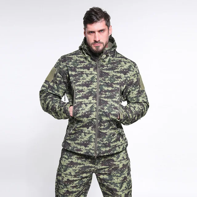 Italy Camo Немецкая камуфляжная куртка из кожи акулы, флисовая куртка для активного отдыха, камуфляжная куртка с капюшоном для охоты, одежда для альпинизма - Цвет: Italy Camo
