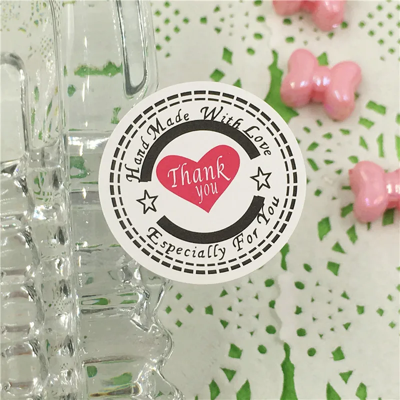 200 шт./лот 3 см круглые клейкие наклейки с надписью Thank You красные черные бумажные