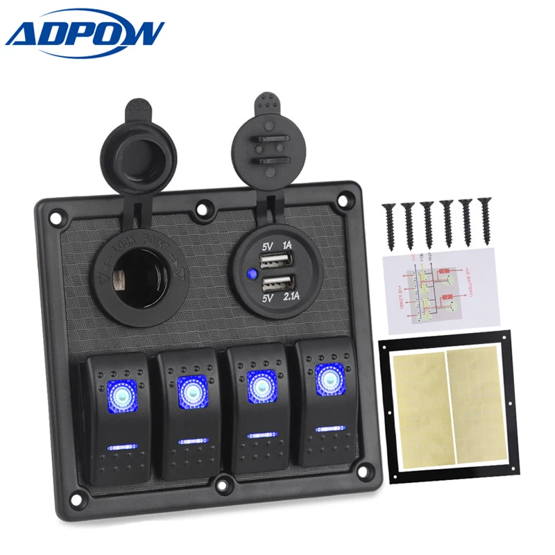 4 банды лодка кулисный переключатель панель двойной USB прикуриватель розетка