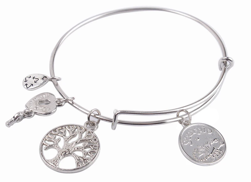 Браслет с подвеской зодиак серебристый оттенок Расширяемый провод 5 шт. |