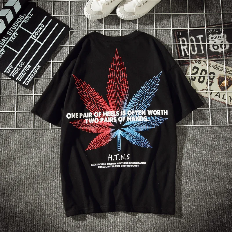 Мужская и женская футболка с принтом кленового листа Lean свободная круглым