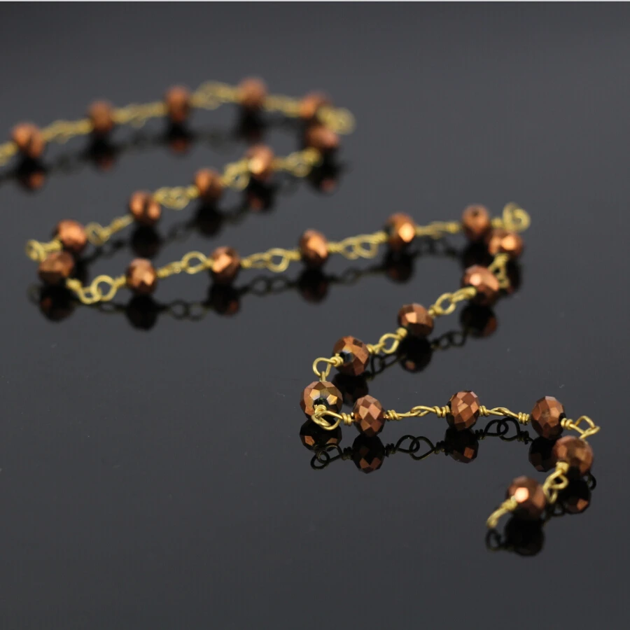 

5Meter,Fashion Wire Wrapped Faceted Beaded chain,bronze Glass Crystal Rondelle Rosary Chains,bracelet Jewelry Findings Wholesale