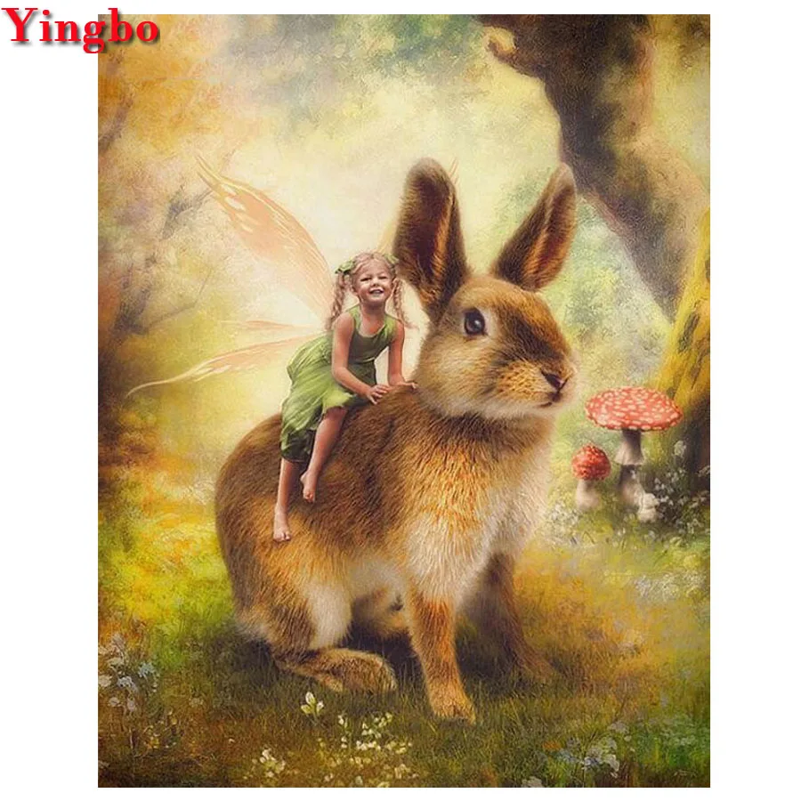 

DIY 5D Diamond Embroidery Rabbit fairy Full Resin square/round Diamond Picture Diamond Painting Fairy tales Mosaic Home Decor
