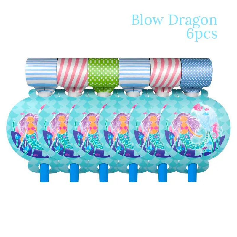blow dragons toys Русалочка День Рождения украшения Русалка Вечерние одноразовые наборы посуды торт Топпер Baby Shower Girl 1st день рождения партии - Цвет: blow dragons toys