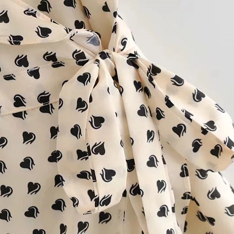 Chic Women Ruffles Dress 2019 Summer Ladies Lovely Heart Print Dresses Cute Girls Bow Layered Vestidos feminine clothes | Женская одежда