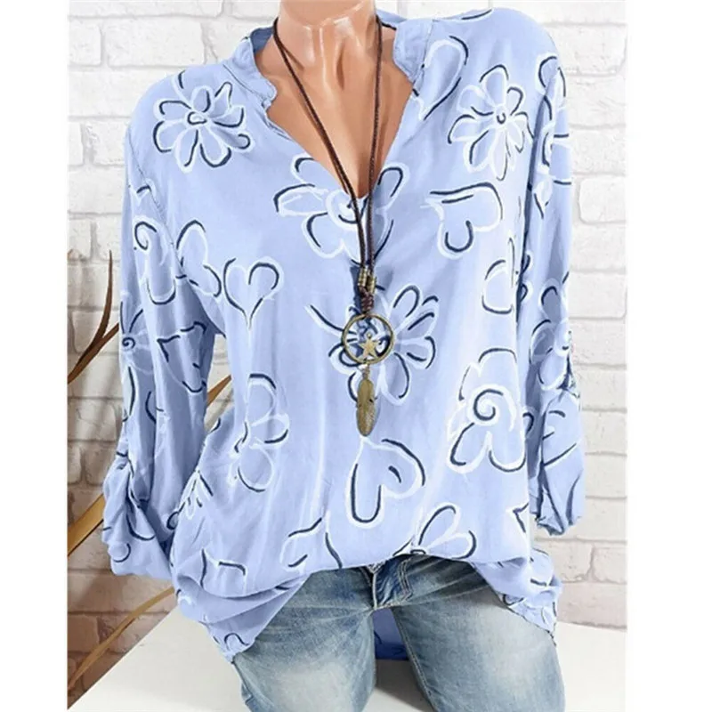 Women's Printed Chiffon T-shirt Summer Soft Long Sleeves T-shirts New Sexy V Neck Casual Loose Tops Ladies' Fashion Top Hot Sale |