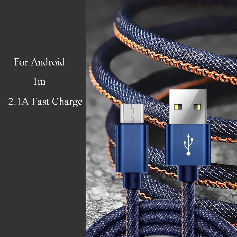 Микро Usb Джинсовые линии передачи данных для Oppo Android зарядный кабель мобильного