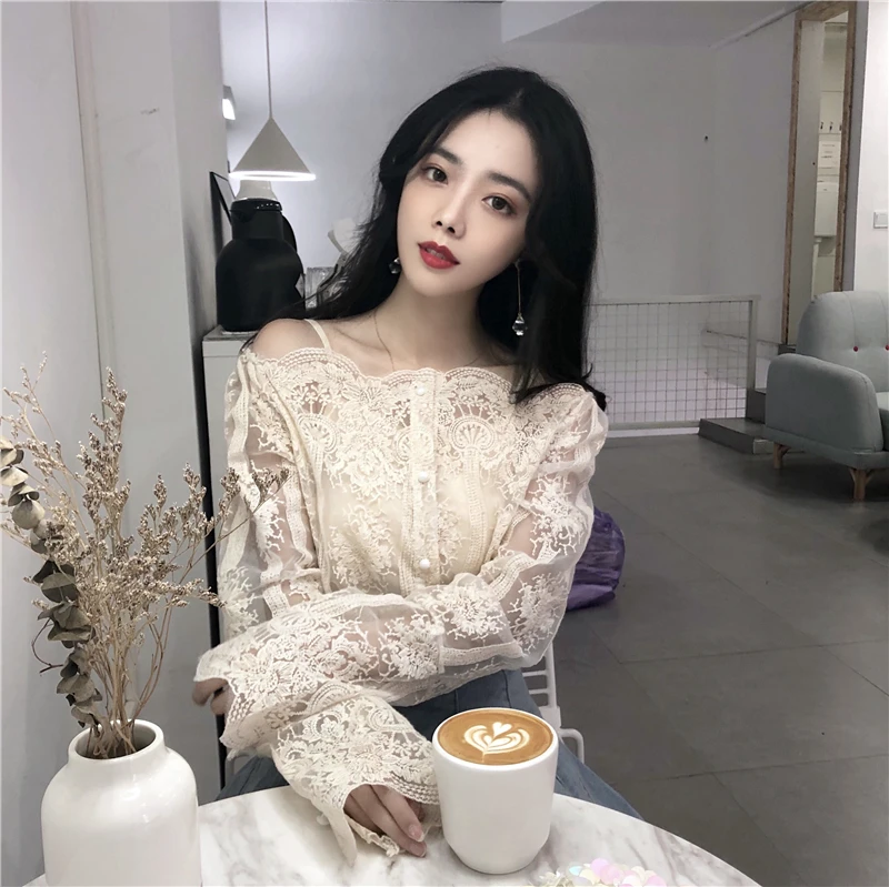 Летний стиль темпераментная новая женская одежда блузки сексуальные кружевные