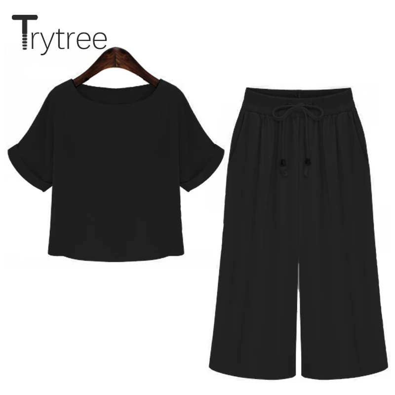 Женский офисный костюм Trytree повседневный однотонный топ и брюки из двух