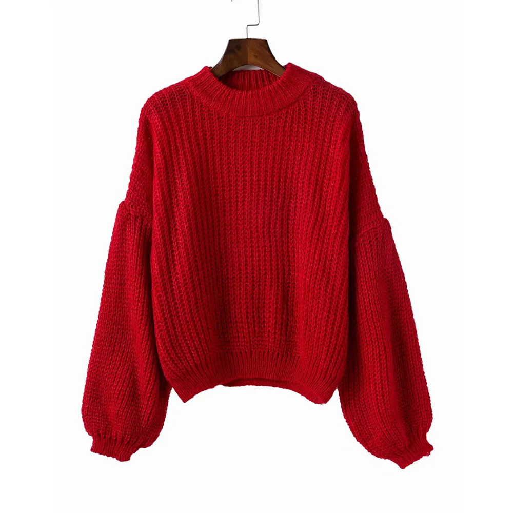 Women Knitted Sweaters Pullover Solid Turtleneck Lantern Sleeve Loose Street Fashion Outwear Casual 2018 Autumn Winter Clothing | Женская