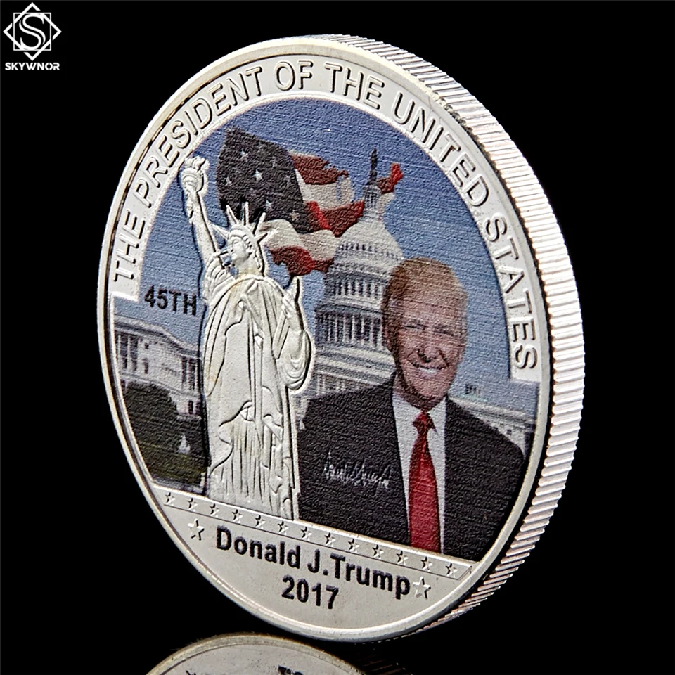Золотая/серебряная монета США 45 й президент Дональд с изображением Трампа Белый