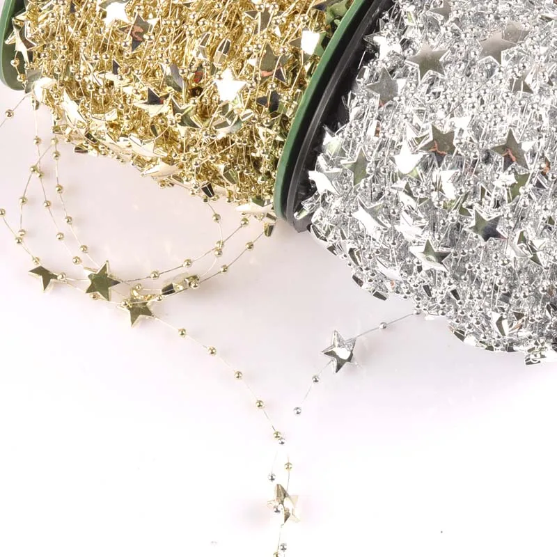 Леска звезда узор искусственный Серебряный/золотой бисер цепочка гирлянда Цветы