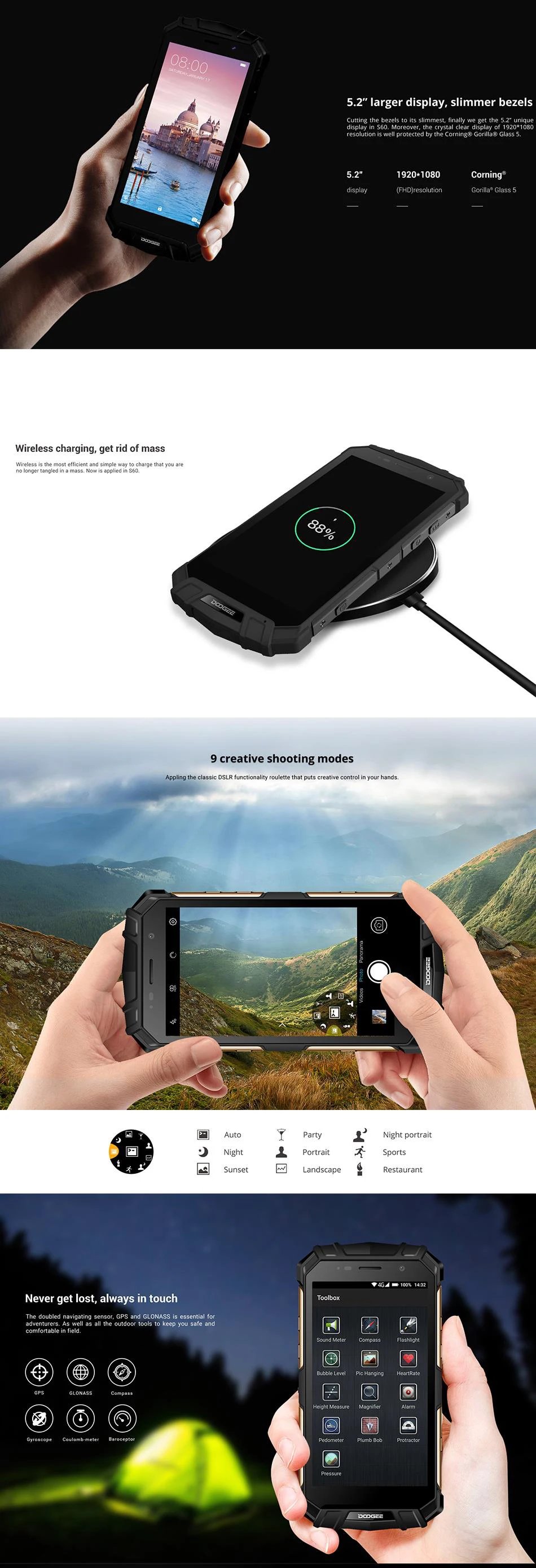 Doogee S60 IP68 Водонепроницаемый мобильного телефона 5580 мАч n Беспроводной заряда 6 ГБ+ 64 Гб 21MP 5," FHD ГЛОНАСС NFC отпечатков пальцев 4G смартфон