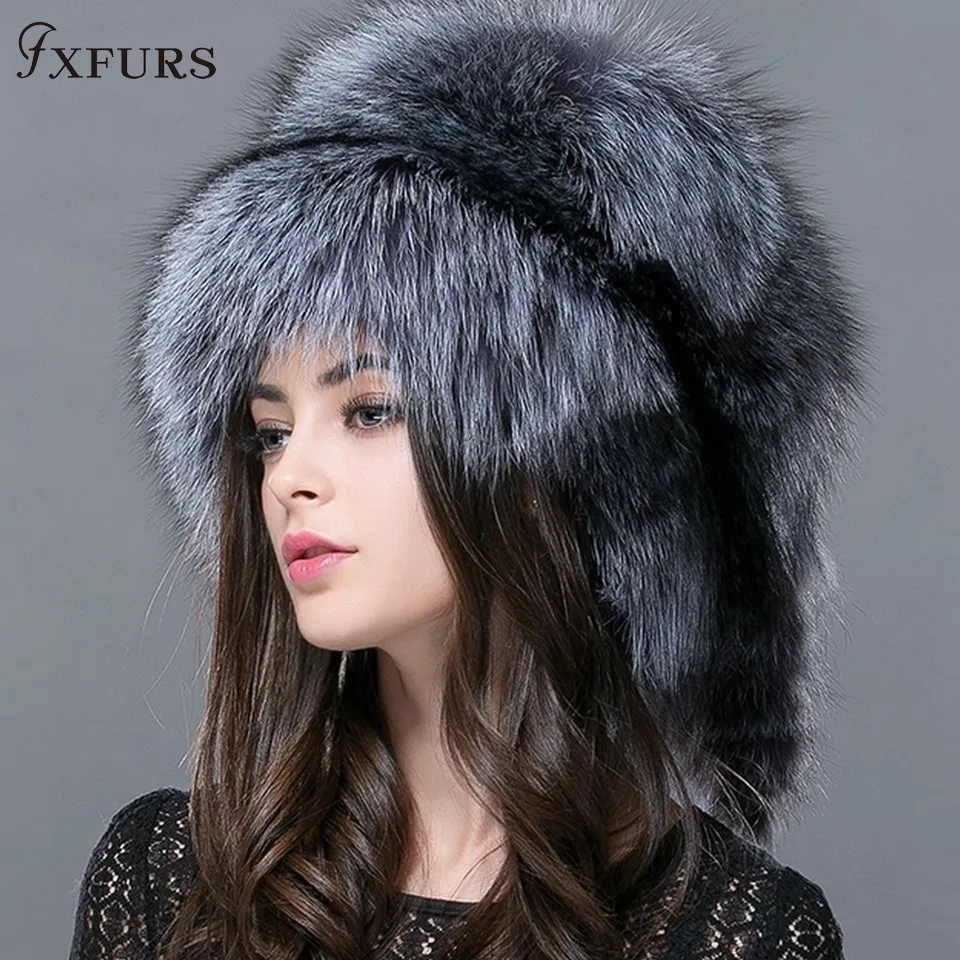 FXFURS женская зимняя меховая шапка с натуральным мехом лисы/енота, шапка с меховыми хвостами, новая модная русская Ушная Защитная женская брендовая шапка