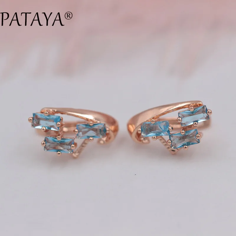 Женские серьги из розового золота 585 пробы PATAYA эксклюзивные зеленые квадратные