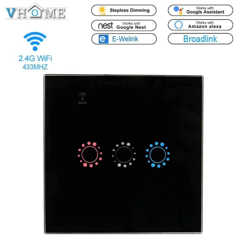 Vhome Touch Switch Smart Light Panel Wall interruptor 1/2/3 Gang wifi light switch EU Work with Alexa Google Home | Обустройство дома