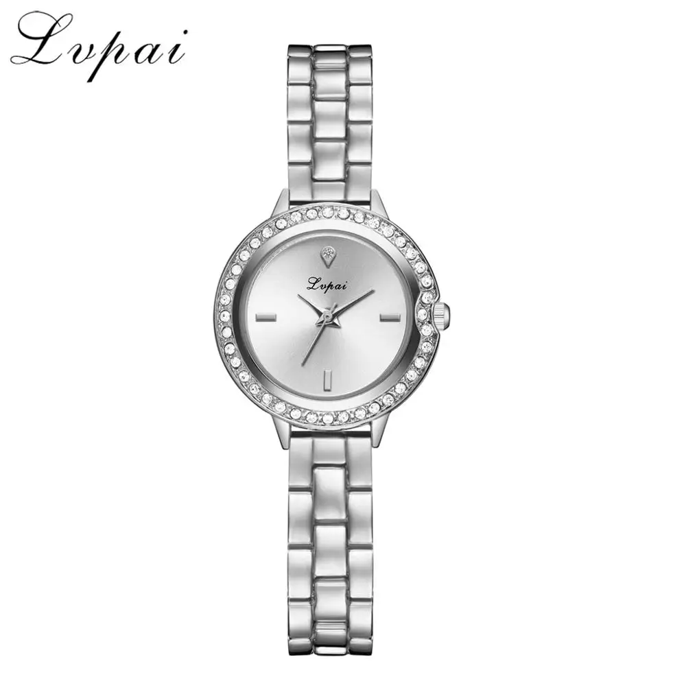Silver White LVPAI Высокое качество красивая мода сплав сталь полосы для женщин браслет часы изысканный маленький циферблат часы кварцевые наручные часы подарок - Цвет: Silver White