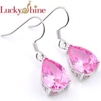 promotion jewelry fire pear shape amazing pink created stone crystal silver plated wedding drop earrings usa australia earrings