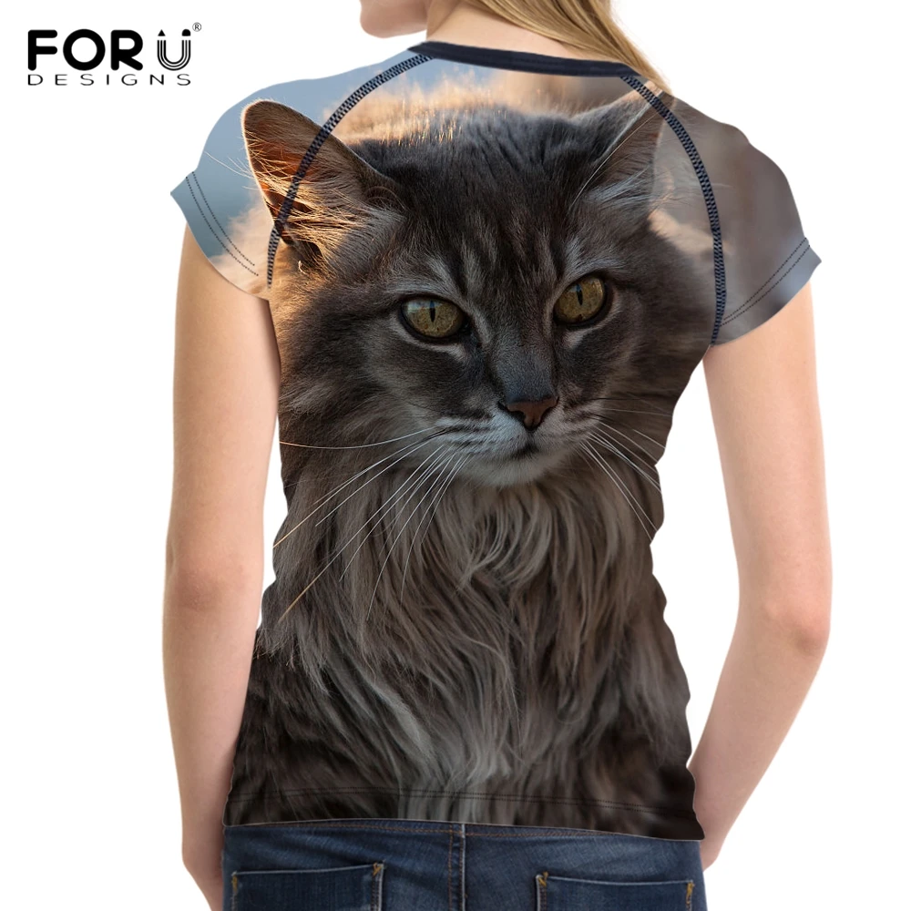 FORUDESIGNS/Harajuku женские летние футболки милые 3D с принтом кота/котенка коротким