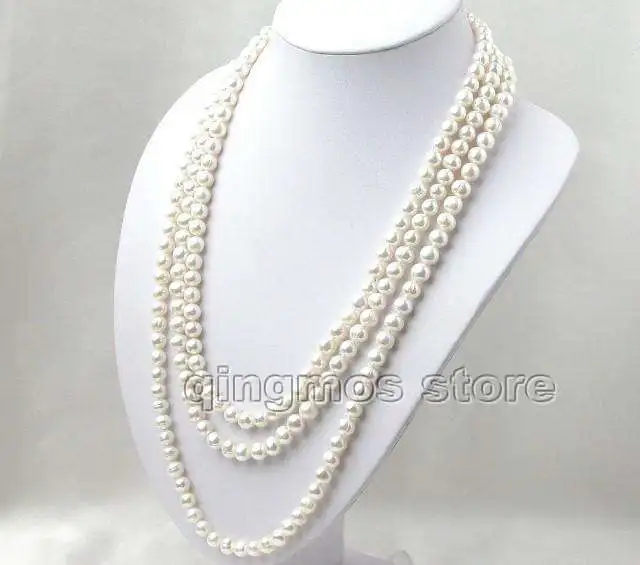 

Big 8-9mm Super Long 80 inch round natural White Freshwater Pearl Necklace-nec1074 Free shipping Free shipping