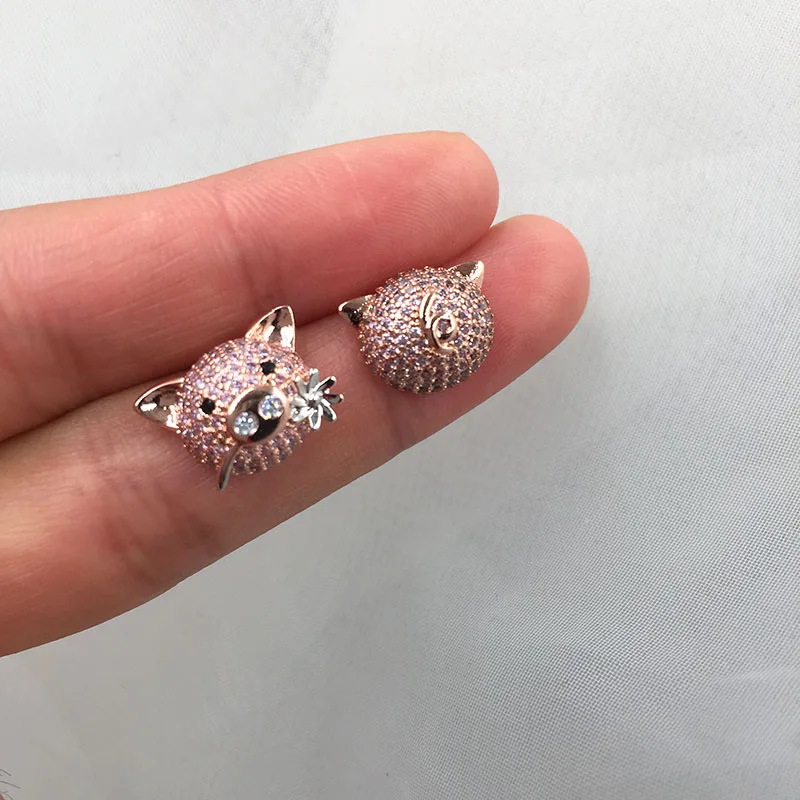 Женские серьги-гвоздики Ciliy розовые с фианитом AAA подарок на Рождество и новый год