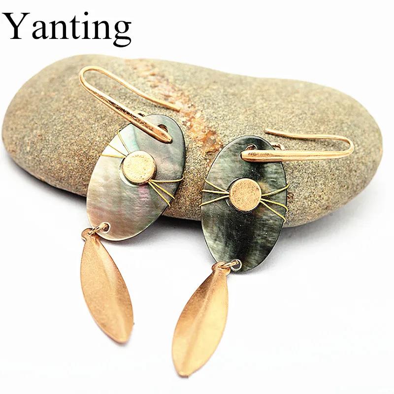 Женские серьги с подвеской в виде листа Yanting длинные ручной работы из натуральной