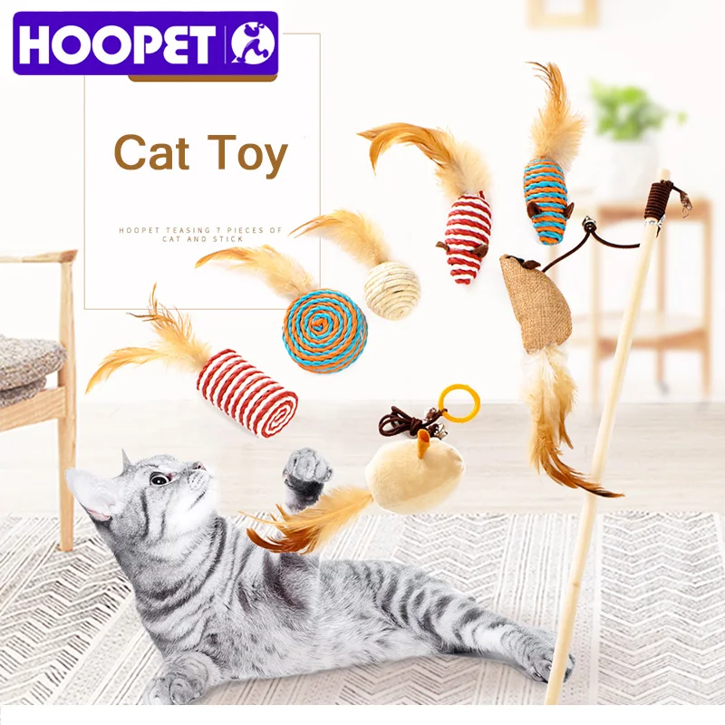 

HOOPET Pet cat toys gatos toy long rods hair mouse funny kitten cat toy set