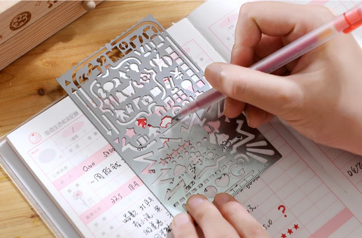 

1 Pcs Vintage Stainless Steel Stencils Hollow Straight Rulers Planner Travel Diary Notebook DIY Template Gift Stationery