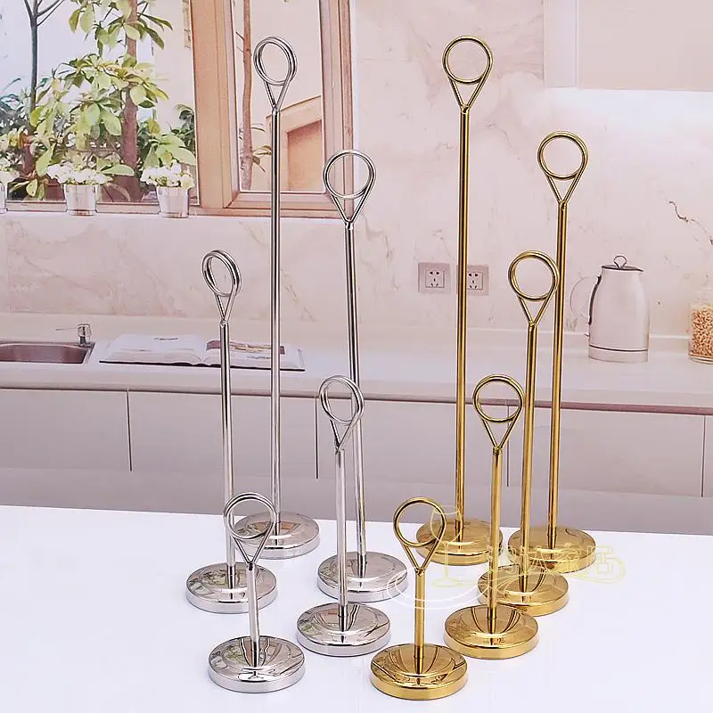 Gold Sliver Stainless Circle  Steel Table Number Place Card Holder Menu Stand for Wedding Restaurant Home Decoration