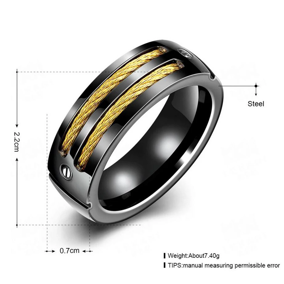 Мужское кольцо из нержавеющей стали с золотым и черным покрытием | Украшения