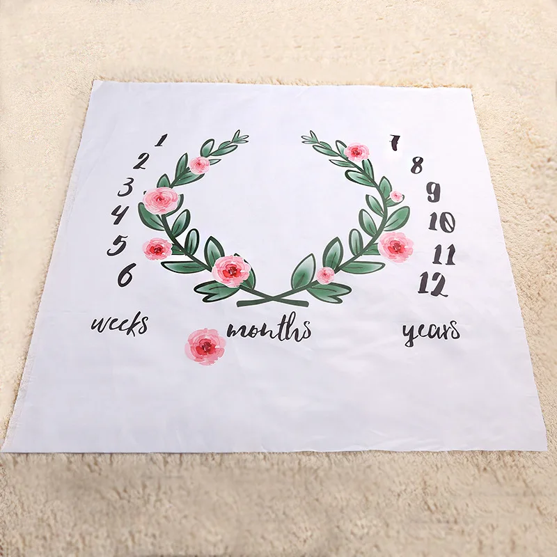 W-100x100cm Мультфильм шаблон младенческой ребенок веха фото реквизит одеяла для заднего фона игровые коврики Фон Ткань календарь фото аксессуары скандинавские - Цвет: W-100x100cm