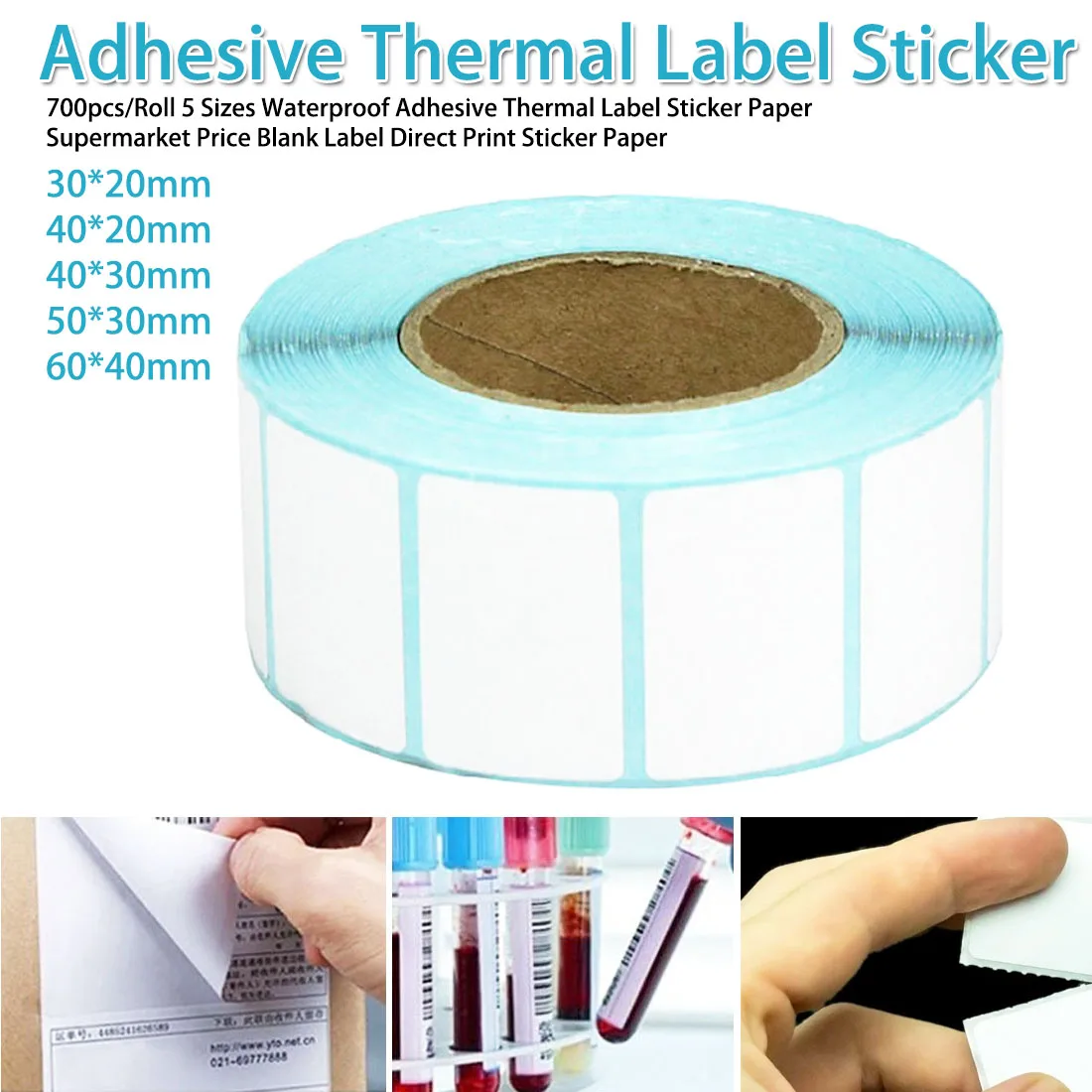 

700pcs/Roll 6 Sizes Waterproof Adhesive Thermosensitive paper sticker label 10 20 30 40 50 70 80 90 100 bar code printer paper