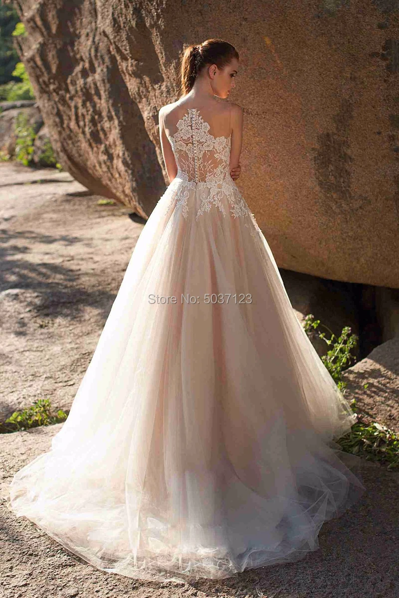 Розовое свадебное платье A Line Vestidos De Noiva с v-образным вырезом и кружевной
