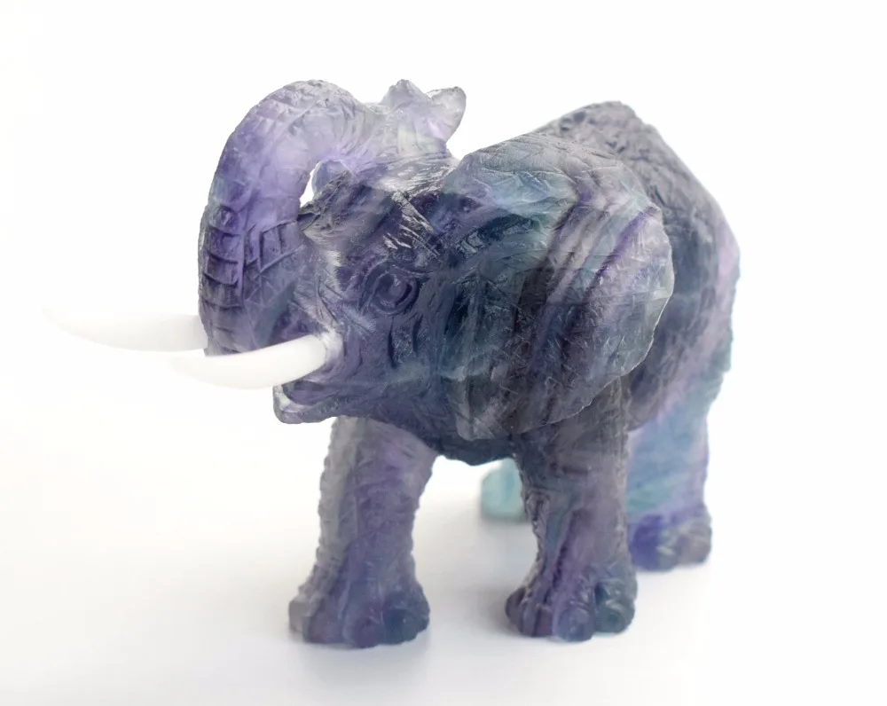 4 дюймовая природная чакра флюорит резной Кристалл Рейки исцеляющий слон фэн шуй