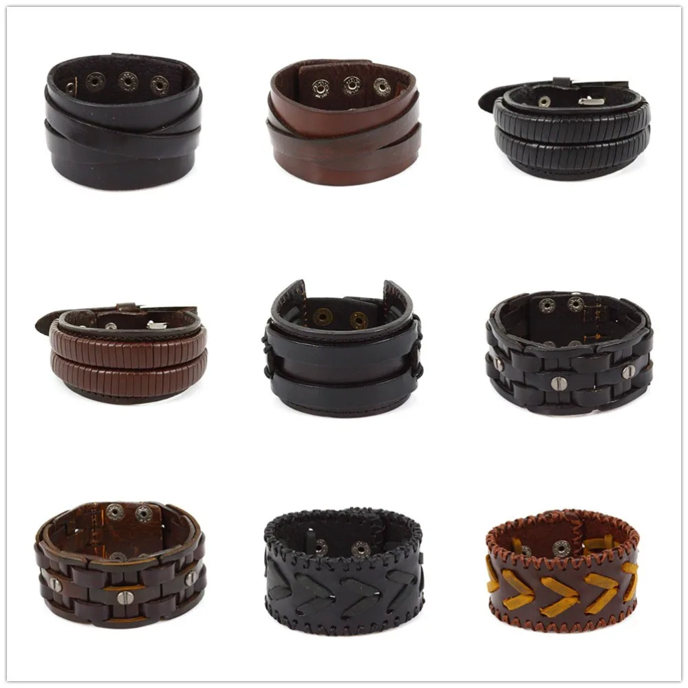 Кожаные браслеты ручной работы в стиле панк мужские и женские из натуральной