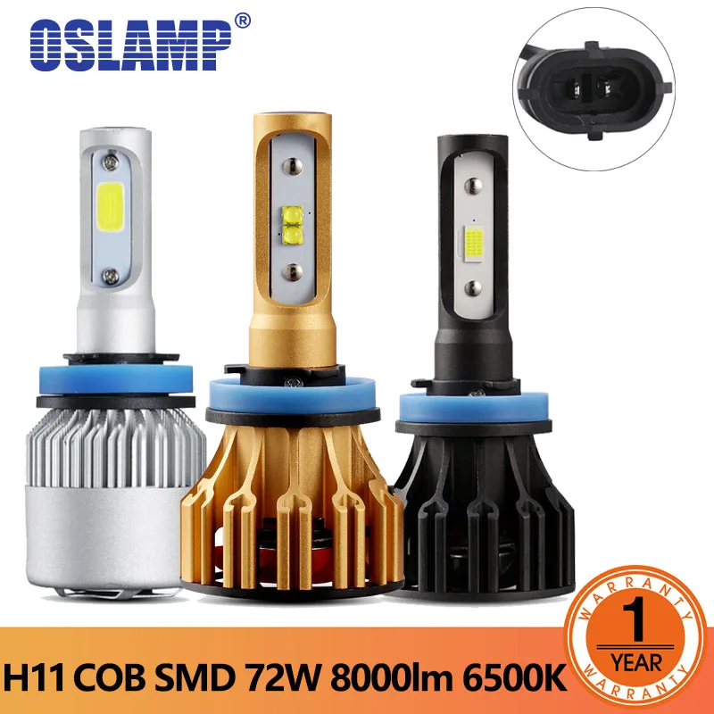 Oslamp светодиодный фары H11 однолучевой S2 T6 T5 серии 6500K Автомобильные 72 Вт COB/SMD чипы