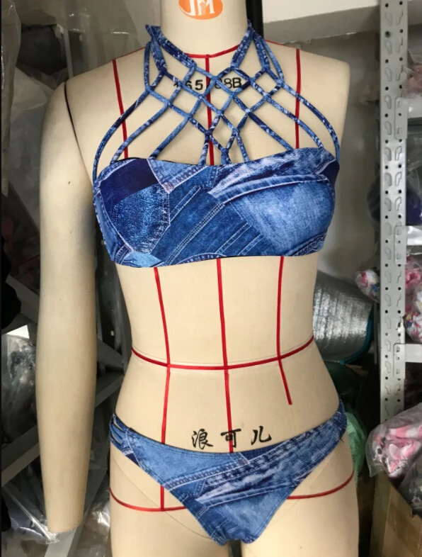 Newest Women Bikini Set Padded Push-up Swimsuit floral Print Bathing Suit bandage halter Swimwear Low waist mesh Beachwear 2018 | Спорт и