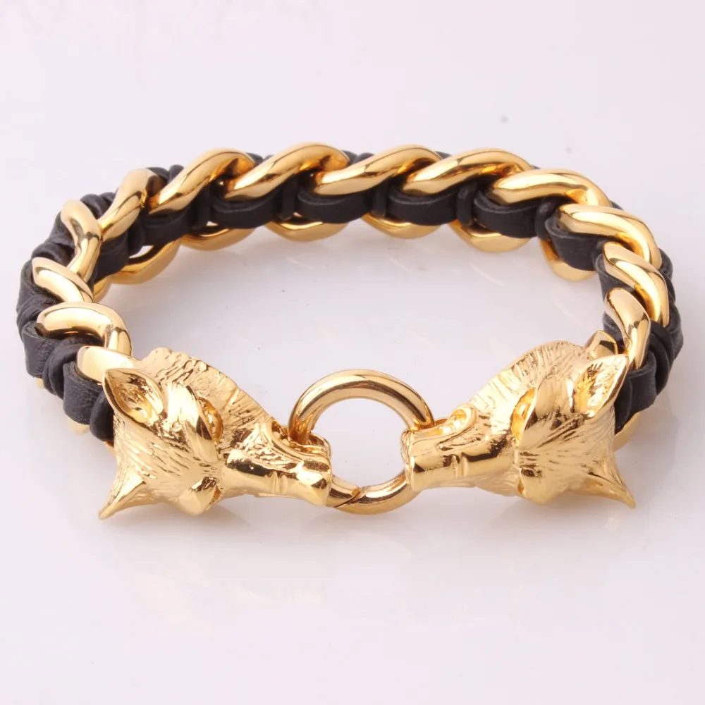 

Браслет Granny Chic, акция, браслет серебряного цвета с двойной головой волка, с животными, высококачественное ювелирное изделие из нержавеющей ...