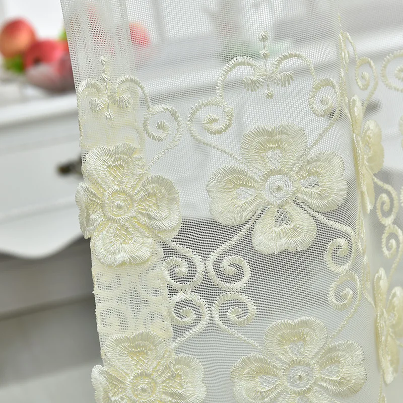 Кремовая сетчатая занавеска с вышивкой занавески для французского окна