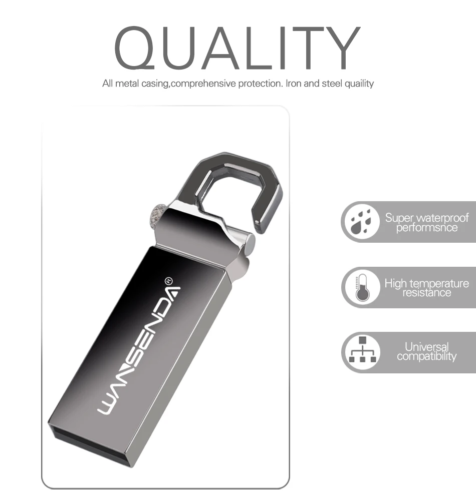 USB флеш-накопитель Wansenda из нержавеющей стали, флеш-накопитель на 32 ГБ, 64 ГБ, флеш-накопитель на 8 ГБ, 16 ГБ, флеш-накопитель USB 2,0, карта памяти, u-диск