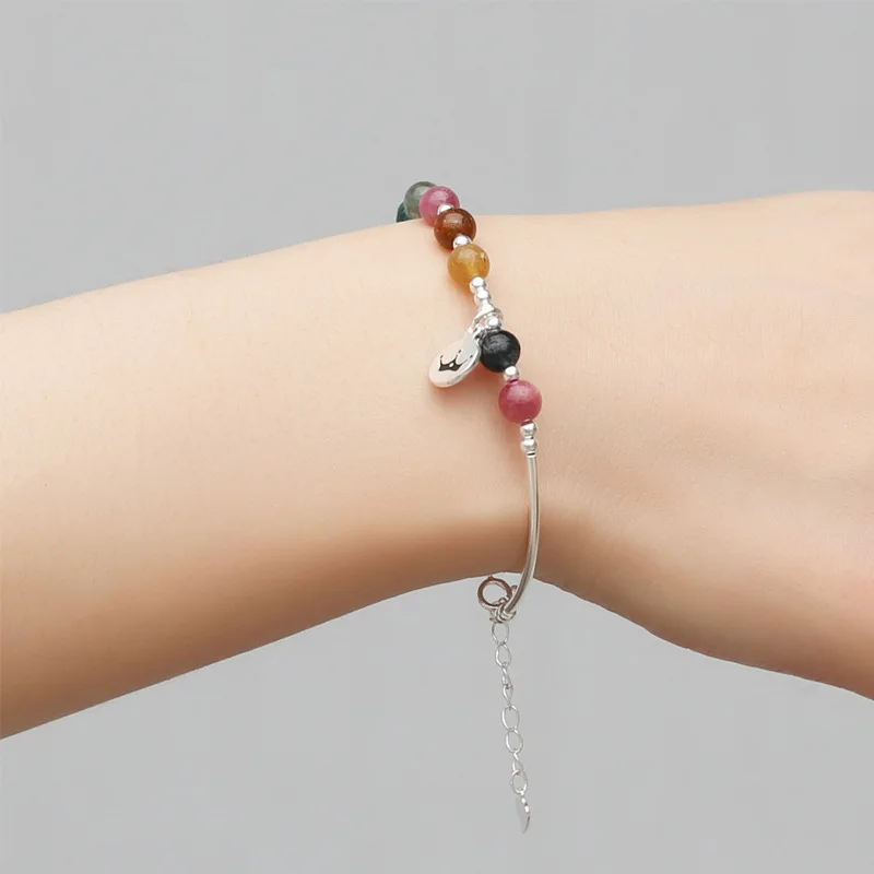 Tourmaline Bracelet S925 Pure Silver Original Handmade Water Crown Round Brand Sweet Jewelry with Box | Украшения и аксессуары