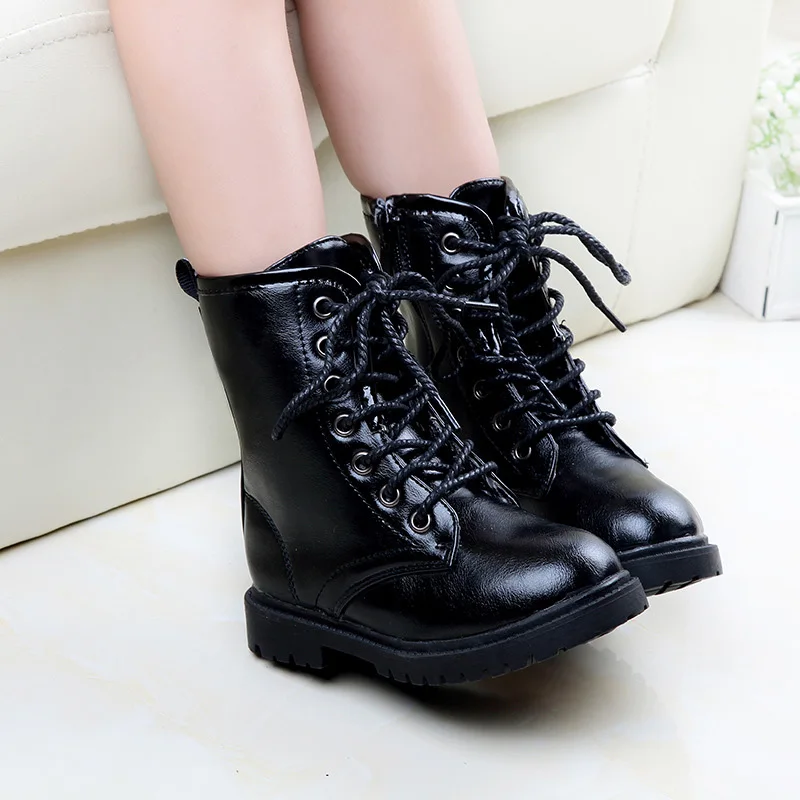 Высокие Детские ботинки для мальчиков и девочек Осень зима мартинсы на шнуровке