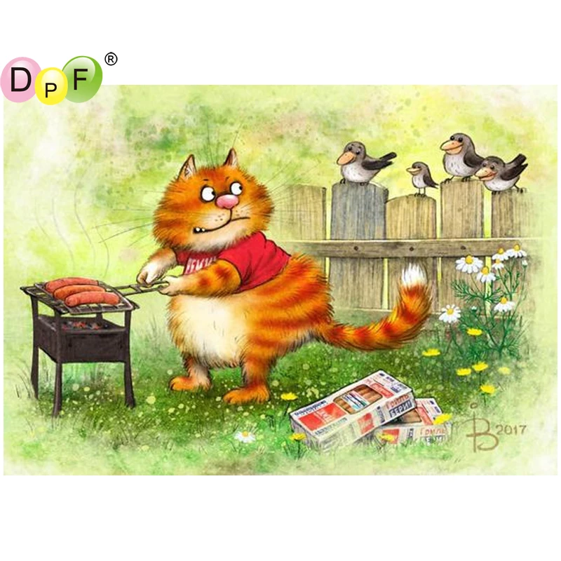 

Картина из квадратных страз с изображением кота, Шашлыка, вышивка крестиком, картина для дома, декоративная Бриллиантовая мозаика