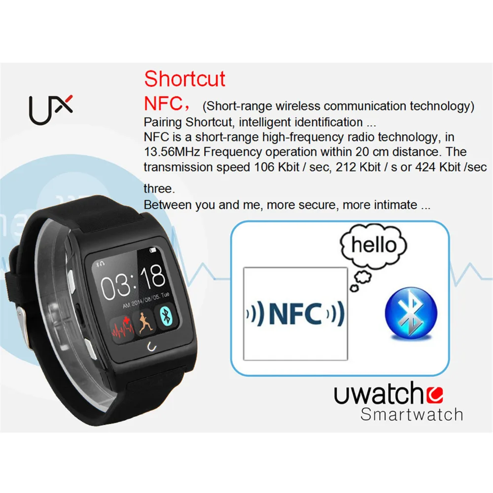 New ! Brand UX Bluetooth Smart Watch SmartWatch Anti-lost/Messages/Calls/Heart Rate/Remote Control/Pedometer for android and ios |