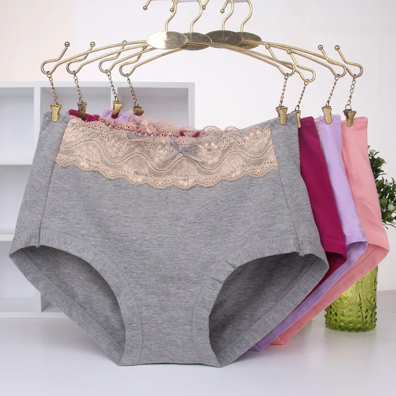 

KJA209 Mid-Rise Women Cotton Underwear Breathable Intimates Female Bow Lace Lace Panties Briefs Culotte Femme