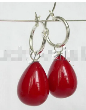 

AAA 15*20mm drip red sea shell pearl earring silver Loop e1491>Lovely Fine Nobility Lady's Women's Earrings