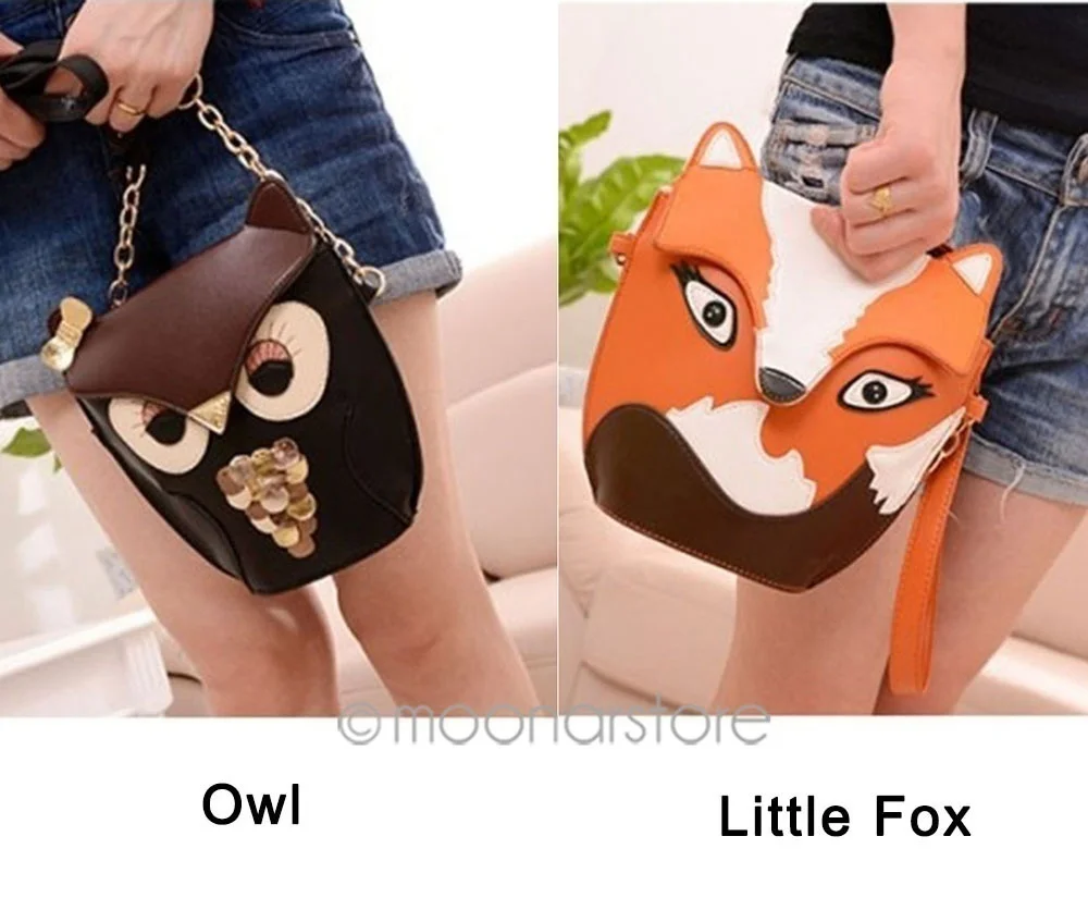 Модные женские туфли кожа Сумки Винтаж Мультфильм crossbody сумка сова лиса на плечо