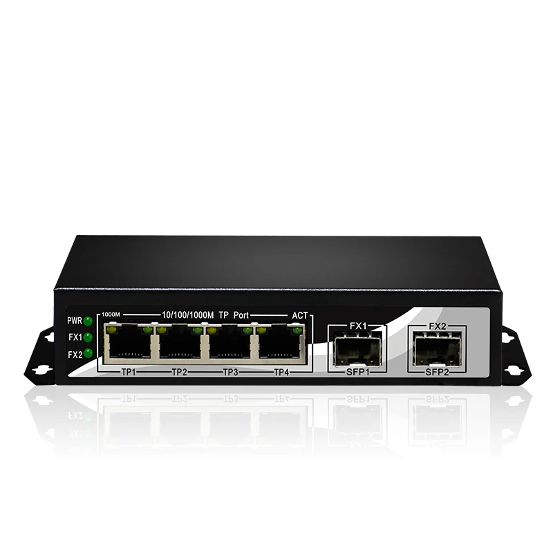 2 SFP волоконно-оптический порт 4 RJ45 TP портов 6 10/100/1000 Мбит/с SC гигабитный коммутатор