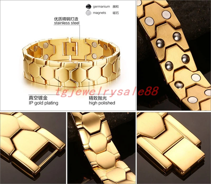 Идеальный золотой браслет из нержавеющей стали с магнитом для здоровья в стиле